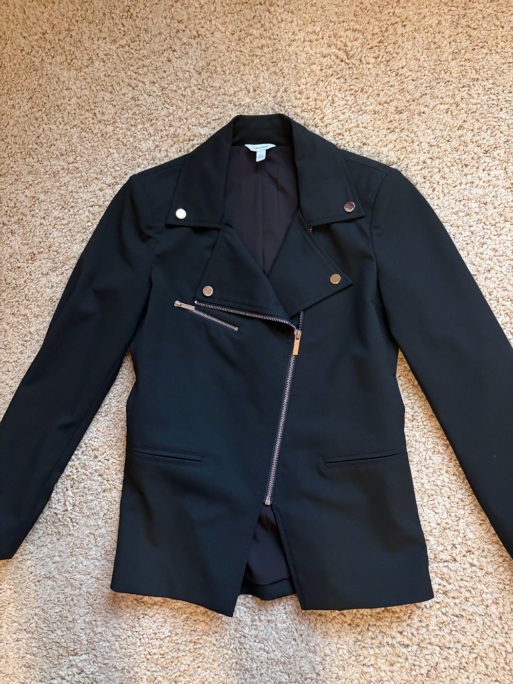 Calvin Klein Black Asymmetrical Moto-Style Blazer